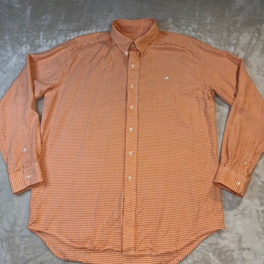 Southern Marsh Mens Orange White Houndstooth Button Down Shirt Large Logo